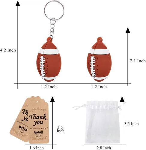 Vista 2 de CiciBear Paquete de 60 recuerdos de fiesta de fútbol con 20 llaveros de fútbol, 20 etiquetas de agradecimiento y 20 bolsas de regalo para fiestas