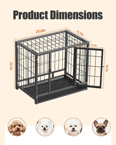Vista 6 de Black 27 Inch Heavy Duty Large Dog Crate,Indestructible Dog Kennel Indoor