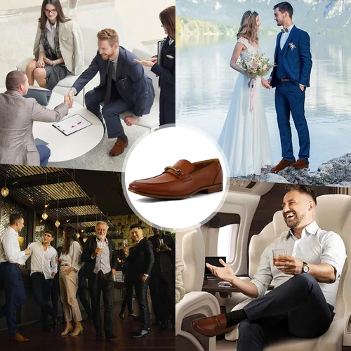 Vista 4 de EliteLand Zapatos de vestir para hombre, zapatos Oxford para hombre, punta de ala elegante de cuero, zapatos Derby formales casuales de negocios