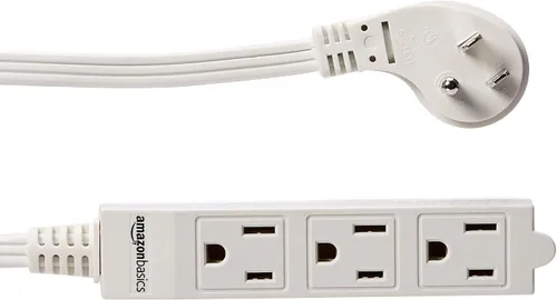 Vista 3 de Amazon Basics Cable de extensión rectangular de 3 pies de 3 clavijas para interiores, enchufe plano, conexión a tierra 13 amperios, 1625 vatios, 125