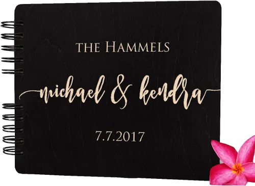 Vista 10 de Libros de invitados de boda de madera personalizados (11 x 8.5 pulgadas, tinte de madera de roble) con encanto rústico, álbum de fotos instantáneas