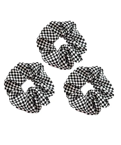 Vista 13 de Checkered Plaid Scrunchies Black White Plaid Checkered Hair Scrunchies Checkerboard BW17 (3 Pcs-A3)
