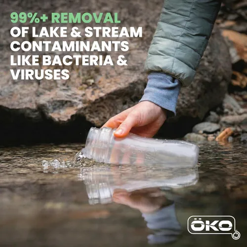Vista 7 de ÖKO H2O - Botella de agua de filtración con filtro avanzado de electroadsorción, botella de filtro de agua portátil para viajes, senderismo y sobre