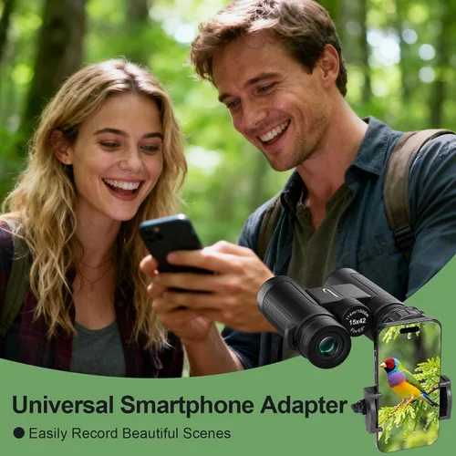 Vista 5 de Binoculares de 15 x 42 para adultos de alta potencia, binoculares portátiles ligeros Aurosports HD con adaptador de teléfono, prisma BAK4 y bolsa