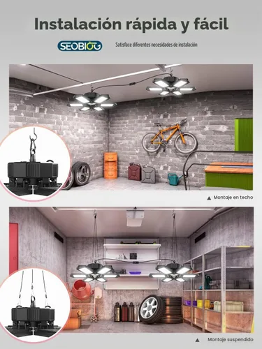 Vista 5 de SEOBIOG Luz de garaje enchufable, 200 W, 20000 lúmenes, luz de tienda enlazable con interruptor de encendido/apagado, luces LED colgantes de 6500 K