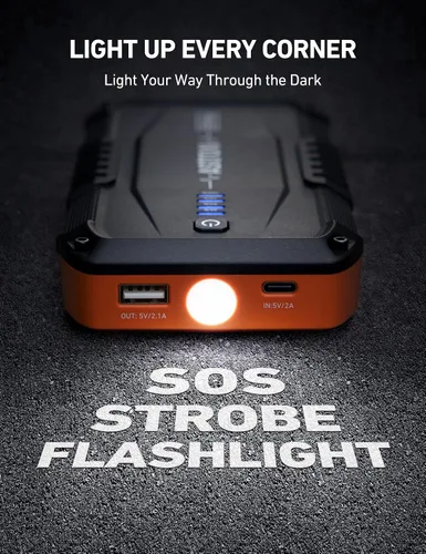 Vista 5 de AstroAI S8 Mini Arrancador de Batería de Coche Portátil, Arrancador de Coche Portátil de 12V para Motores de Gasolina de hasta 6.0L/Diésel de 3.0L