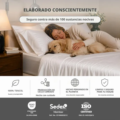 Vista 5 de Sábanas 100% Tencel, bolsillo profundo de 18 pulgadas Blanco brillante