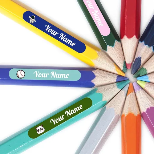 Vista 3 de 100 calcomanías de nombre personalizadas para niños, etiquetas de nombre personalizadas para suministros escolares, guardería, etiquetas