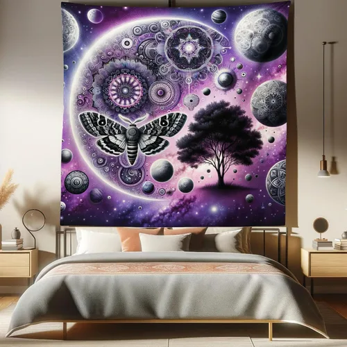 Vista 180 de Ambesonne Tapiz hippie, abrazo de hongos de ensueño y árbol de la vida místico y mandal verde, decoración de tela para colgar en la pared