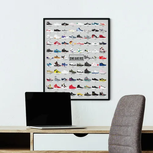 Vista 6 de Pop Chart Compendio visual de zapatillas Póster artístico de 16" x 20" Decoración de pared para fanáticos de zapatillas para sala de estar