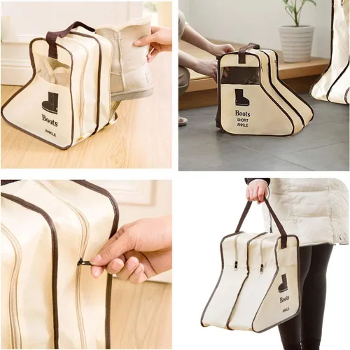 Vista 6 de Paquete portátil de 2 botas de almacenamiento, bolsa protectora de botas cortas Cubierta de botas (beige)