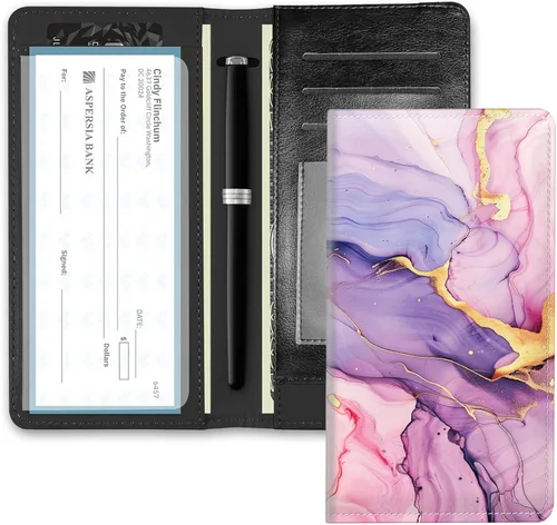 Vista 27 de RFID Blocking Checkbook Cover for Women & Men, Premium PU Leather Print Wallet for Duplicate Checks, Slim Organizer with Pen Holder, Credit Card