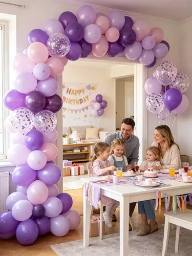Vista 2 de Globos morados, 60 globos de látex de color morado claro y perla metálica, globos de confeti para cumpleaños, baby shower, despedida de soltera