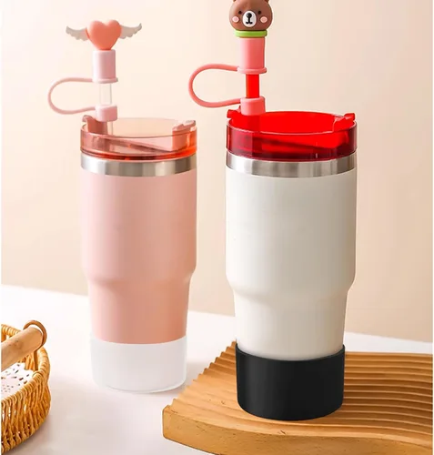 Vista 7 de 2 piezas de 3 pulgadas / 75 mm Bota protectora de botella de agua negra, funda de silicona, accesorios para la parte inferior de 20 oz 30 oz 40 oz