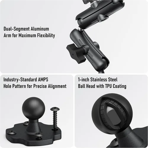 Vista 4 de Soporte de aluminio resistente para tableta, tablero de instrumentos para camión, vehículo, escritorio, pared, soporte ajustable de 360° para iPad