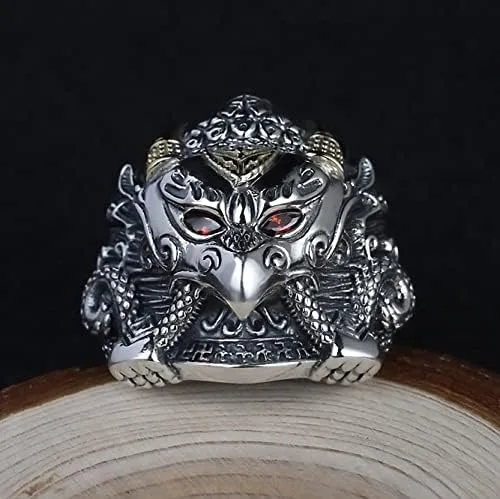 Vista 3 de Anillo de plata de ley S925 Feng Shui Dapeng para hombres y mujeres, joyería budista tibetana, atrae dinero de riqueza y amuleto de buena suerte