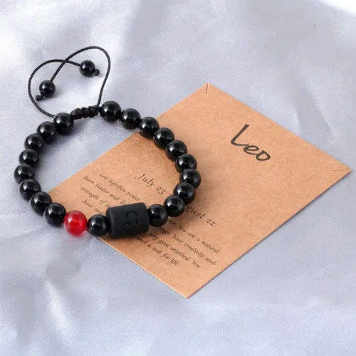 Vista 5 de Pulsera con signos del zodiaco para hombres y mujeres, 0.315in, piedra de ónice negra natural, constelación, horóscopo trenzado, pulseras de cuentas