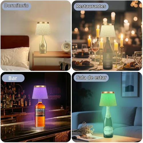 Vista 4 de Lámpara inalámbrica para botella cubierta de lino, lámparas de botella de vino con luces RGBW táctiles regulables para botellas, 4000 mAh