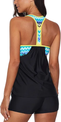 Vista 2 de Actloe Traje de baño de dos piezas con estampado floral y espalda en T para mujer