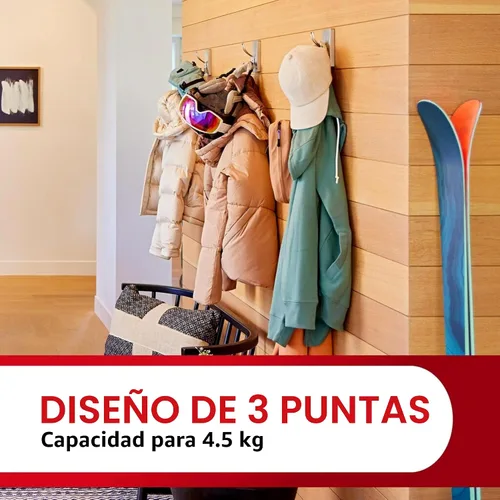 Vista 6 de Command - Gancho triple extragrande de níquel satinado, 1 gancho, 3 tiras, ganchos de pared para colgar sin daños con tiras adhesivas, ganchos