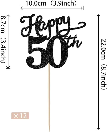 Vista 2 de Rsstarxi Paquete de 12 palitos de centro de mesa de cumpleaños número 50 para decoración de mesa de cumpleaños 50 para hombre, decoración de mesa