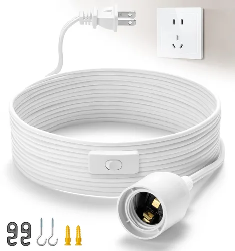 Vista 8 de Cable de luz colgante de extensión de 12 pies con portalámparas, cable de luz colgante con base E26, interruptor de encendido/apagado, enchufe Negro