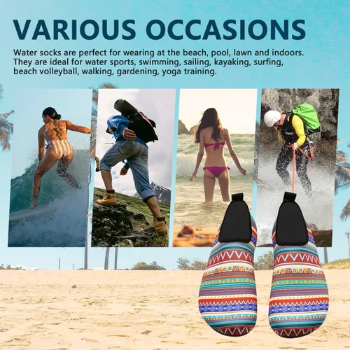 Vista 4 de Valennia Zapatos de agua para hombre y mujer, sin cordones, de secado rápido, ligeros, calcetines acuáticos para playa, natación, yoga, deportes al