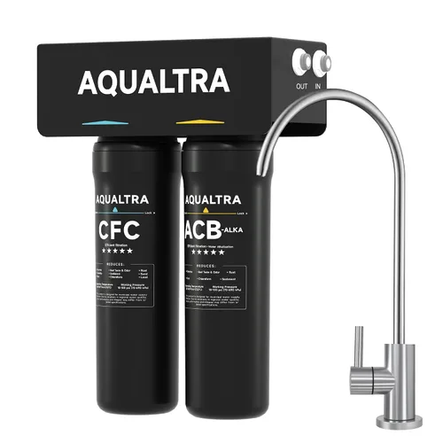 Vista 10 de AQUALTRA USF-2B-10 Sistema de filtro ligeramente alcalino para debajo del fregadero, 20 K Gal, reduce PFOA, PFOS, cloro, plomo, mercurio, cloramina