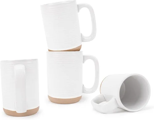 Vista 7 de Elanze Designs Juego de 4 tazas de café de cerámica de 16 onzas con fondo de arcilla cruda acanalada alta