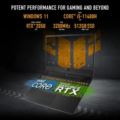 Vista 5 de ASUS (2023) TUF Gaming F15 Laptop para juegos, pantalla FHD de 15.6 pulgadas 144 Hz, procesador Intel Core i5-11400H, GeForce RTX 2050, 8 GB DDR4