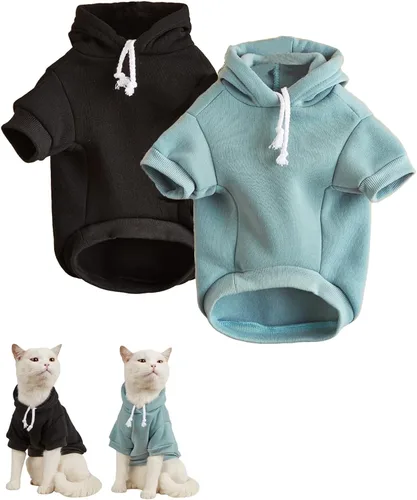 Vista 15 de QWINEE Sudadera básica con capucha para perro, suéter cálido para gatos, ropa para mascotas para Chihuahua, cachorro, gatito, perros pequeños