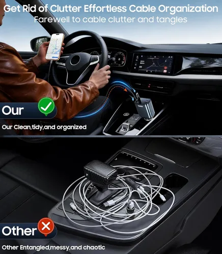 Vista 6 de Temdan Cargador de coche retráctil,75W cargador rápido USB C coche camión Gris