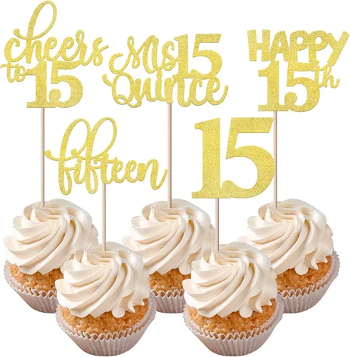 Vista 38 de Rsstarxi Paquete de 30 adornos para cupcakes de 6º cumpleaños con purpurina negra de seis Hello 6 para cupcakes Cheers to 6 años de edad