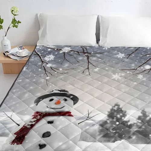 Vista 5 de T&H XHome Quilt Oversized Queen Luxury Quilted Comforter Bedspread-Thin Soft Cozy, Christmas Winter Snowman with Xmas Trees Reversible Stitched