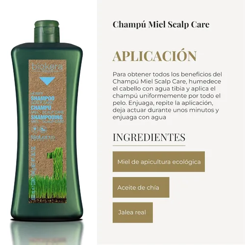 Vista 4 de Salerm Biokera Natura Honey Scalp Care Champú, 33.8 fl oz