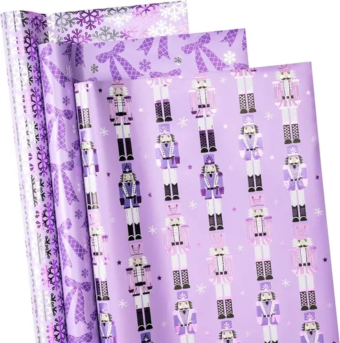 Vista 11 de RUSPEPA Juego de papel de regalo de Navidad negro y dorado, mini rollo, papel de regalo navideño con lámina dorada con árbol, copo de nieve y diseño
