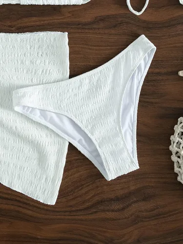 Vista 4 de SHENHE Traje de baño de 3 piezas con textura de corte alto y triángulo para mujer con salida de baño