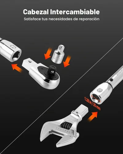 Vista 2 de VEVOR Llave dinamométrica ajustable de 1/2 pulgada de transmisión, 20-160 pies-libra/27.1-216.8 Nm, extremo abierto de 38 mm, llave dinamométrica