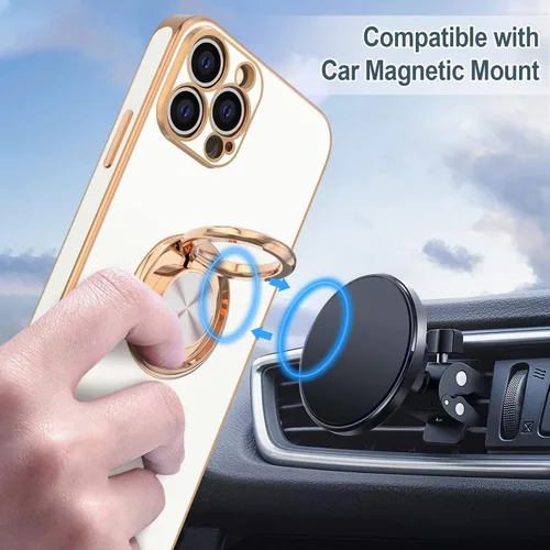 Vista 5 de Hython Funda para iPhone 13 Pro Max con soporte de anillo [soporte de anillo giratorio de 360° con soporte magnético] [borde chapado en oro rosa]