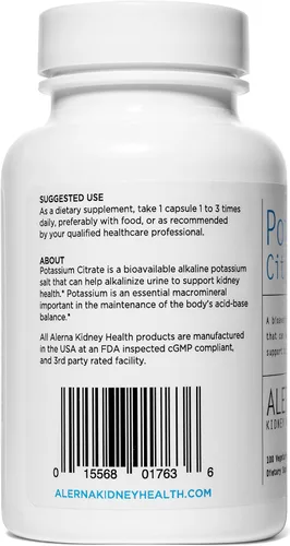 Vista 3 de Citrato de potasio 99 mg Suplemento dietético – Suplemento mineral de potasio para el equilibrio de electrolitos y soporte normal del pH – 100