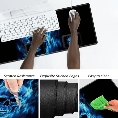 Vista 5 de Juego de alfombrillas para mouse de escritorio con soporte para codo y muñeca, 2 codos + posavasos (31.5 x 11.8 pulgadas), espuma viscoelástica