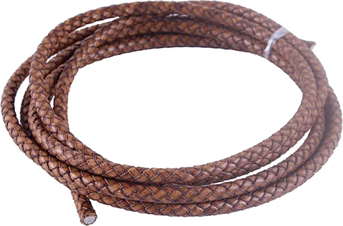 Vista 49 de 2 yardas 8.0mm Cordón redondo de cuero trenzado auténtico marrón antiguo para corbata de bolo