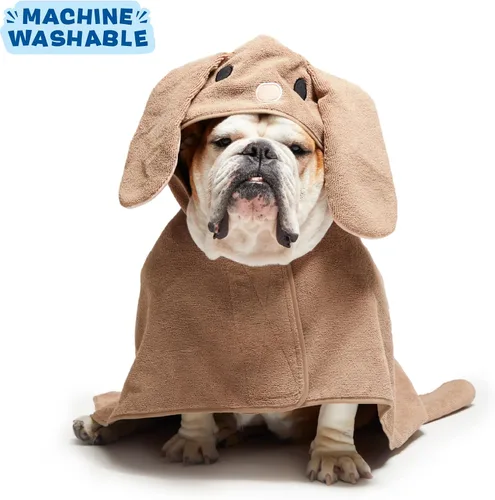 Vista 6 de BARKBOX - Albornoz para perros, tamaño mediano Toalla de baño de microfibra de secado rápido, cierre de velcro y lazo envolvente, lavable a