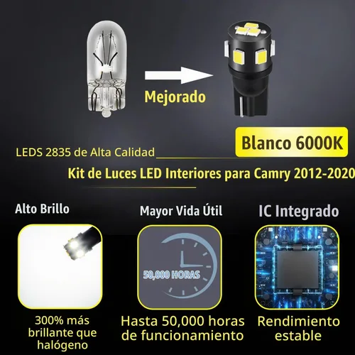 Vista 2 de Kit de 14 luces LED Camry para Toyota Camry 2007 2008 2009 2010 2011 2012 2013 2014 2015 2016 2017 2018 2019 2020 paquete de luces interiores