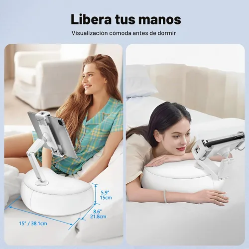 Vista 5 de AboveTEK Soporte de almohada para tableta para cama, manos libres ajustable para iPad de lectura de regazo con puf suave, regalo ideal para mamá, se