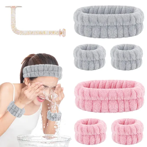 Vista 14 de CERETIA Juego de lavado facial – diadema, pulseras con soporte, toallas de muñeca de spa absorbentes de microfibra