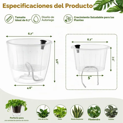 Vista 4 de Macetas transparentes de riego automático para plantas de interior, paquete de 3 macetas de riego automático de 6.7 pulgadas, macetas transparentes