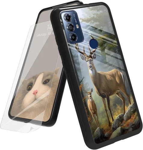 Vista 43 de Funda para Motorola Moto G Play 4G 2024 con protector de pantalla, parte trasera de vidrio templado + funda de silicona suave TPU absorción