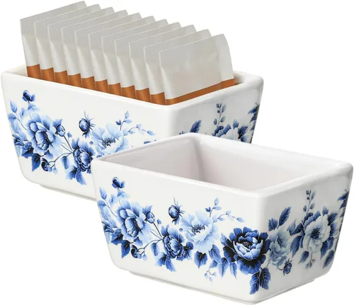 Vista 12 de Sizikato Tazón de la bolsa de té del sostenedor del paquete del azúcar de la porcelana blanca pura, 5 onzas