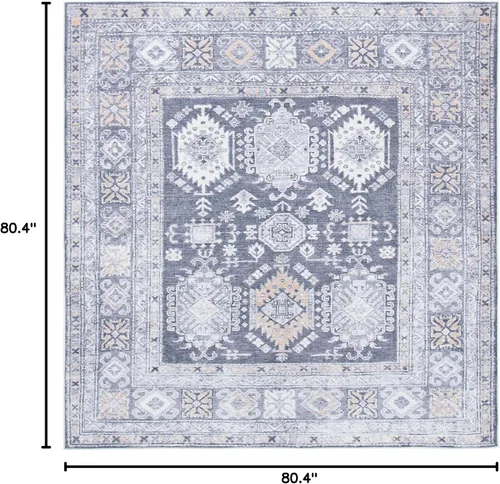 Vista 3 de SAFAVIEH Alfombra lavable Serapi Collection – 6 pies 7 pulgadas, cuadrada, gris y beige, antideslizante y fácil de limpiar, ideal para sala